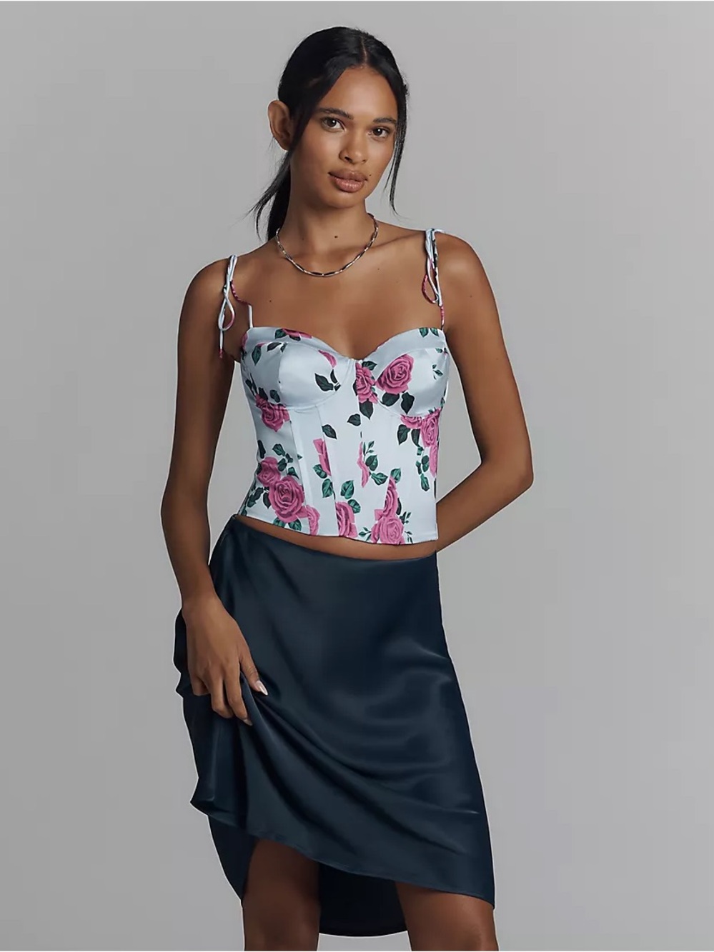 NWT Good American Satin Bustier Top Vintage Rose Blue Pink M